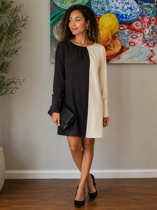 Alice + Olivia Dresses & Skirts - Alice + Olivia Silk Colorblock Crystal Buttons Shift Dress Ivory Brown